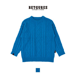 벳규어스 트위스트 패턴 남녀 공용 라운드넥 니트 스웨터 (FREE 사이즈, 블루)